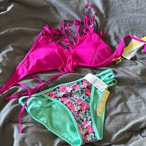La Hearts Pink and Mint Bikini Set